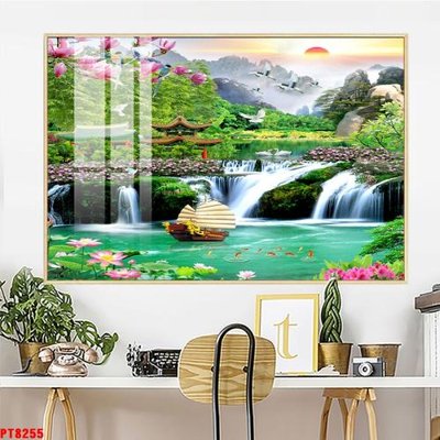 File in trần Tranh sơn thủy thác nước PT8255 (bản gốc 3D) sống động