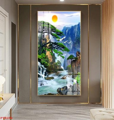 File tranh gốc PSD Tranh sơn thủy thác nước PT8270 còn nguyên layer