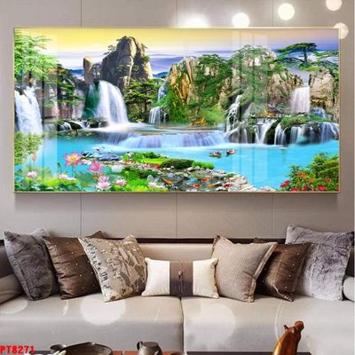 File in lụa Tranh sơn thủy thác nước PT8271 (tân cổ điển) Tranh sơn thủy thác nước PT8271