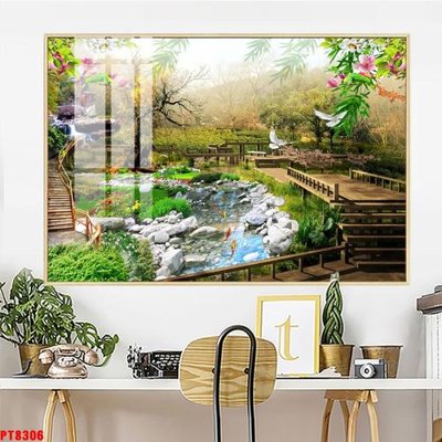 File in mica Tranh sơn thủy thác nước PT8306 (bản gốc) sắc sảo