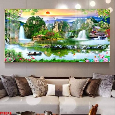 File PSD Tranh sơn thủy thác nước PT8318 (gốc) cho in quảng cáo