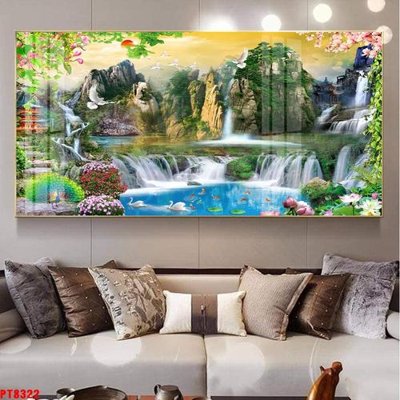 File tranh Tranh sơn thủy thác nước PT8322 (bản gốc) treo quán cafe