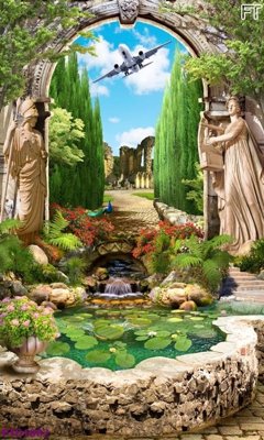 Download file File phong thủy đứng thác nước PTD1002 (gốc) in mica ốp bếp