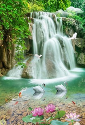 File tranh PSD File phong thủy đứng thác nước PTD134 chất lượng cao