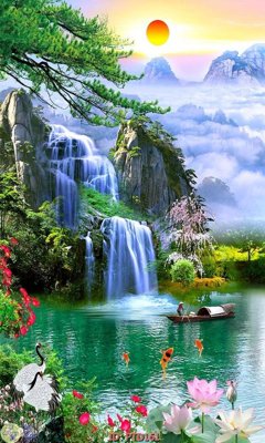 File gốc in tráng gương File phong thủy đứng thác nước PTD161 chi tiết