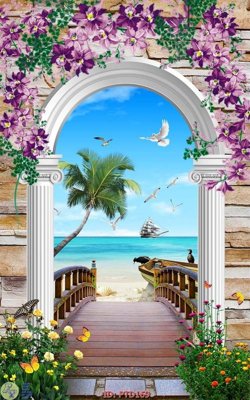 File tranh File phong thủy đứng thác nước PTD169 (gốc) chủ đề tĩnh vật