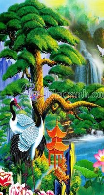 File gốc File phong thủy đứng thác nước PTD2004 (in lụa) tranh thuận buồm