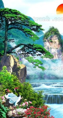 Ảnh gốc file in lụa File phong thủy đứng thác nước PTD2017 chi tiết