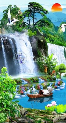File tranh File phong thủy đứng thác nước PTD2027 (ảnh gốc) in trần xuyên sáng