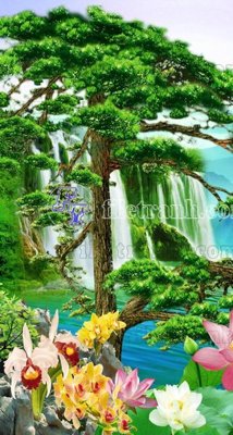 File tranh File phong thủy đứng thác nước PTD2039 (bản gốc) in canvas