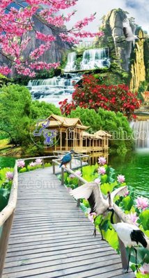 File gốc File phong thủy đứng thác nước PTD2040 (in lụa) cao cấp