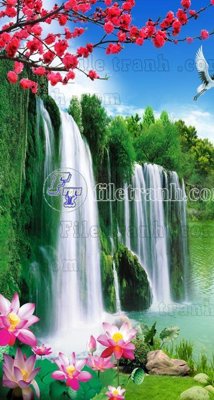 File tranh quảng cáo File phong thủy đứng thác nước PTD2042 (download file gốc)