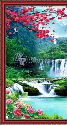 File gốc File phong thủy đứng thác nước PTD2050 (in tráng gương) ốp tường