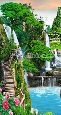 File in trần File phong thủy đứng thác nước PTD2064 (file gốc) phong thủy