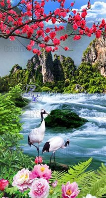 Ảnh mô tả file gốc in mica File phong thủy đứng thác nước PTD2084