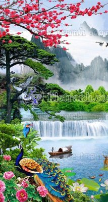 Chi tiết file gốc File phong thủy đứng thác nước PTD2106 (cho in tráng gương)