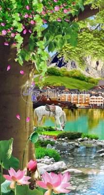 File tranh File phong thủy đứng thác nước PTD2109 (gốc) chủ đề tĩnh vật