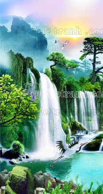 File tranh gốc File phong thủy đứng thác nước PTD2122 chủ đề hiện đại