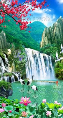 File ảnh File phong thủy đứng thác nước PTD2131 (gốc) in PP, decal