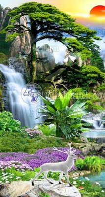 File tranh gốc File phong thủy đứng thác nước PTD2150 chủ đề hiện đại