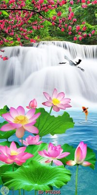 File gốc File phong thủy đứng thác nước PTD266 (in lụa) chi tiết cao