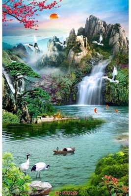 File tranh in mica File phong thủy đứng thác nước PTD269 (độ phân giải cao)