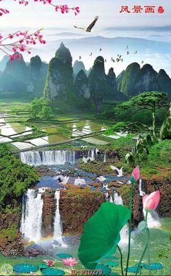 Download file File phong thủy đứng thác nước PTD279 (gốc) in mica đèn LED