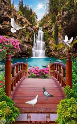 File tranh File phong thủy đứng thác nước PTD301 (bản gốc) treo phòng ăn