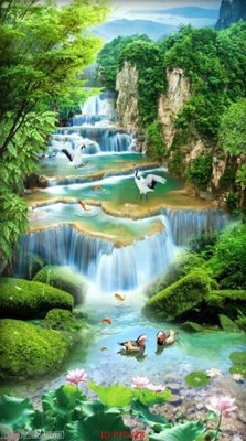 Tải file gốc in lụa File phong thủy đứng thác nước PTD328 siêu nét