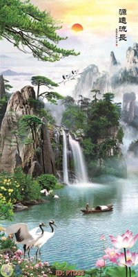 File in lụa File phong thủy đứng thác nước PTD33 (phong cảnh) File phong thủy đứng thác nước PTD33