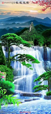 File tranh File phong thủy đứng thác nước PTD331 (gốc) phong cách tối giản