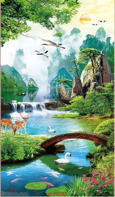 File PSD File phong thủy đứng thác nước PTD383 (gốc) cho in quảng cáo