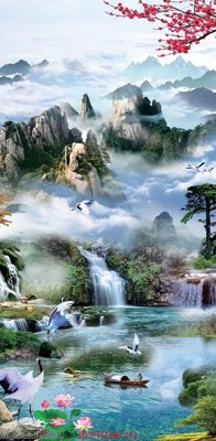 File gốc File phong thủy đứng thác nước PTD390 (in lụa) họa tiết 3D