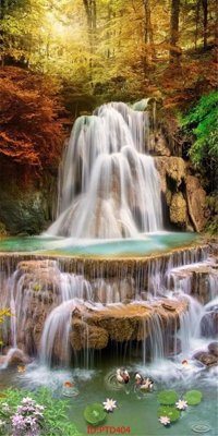 File tranh File phong thủy đứng thác nước PTD404 (gốc) in trên kính