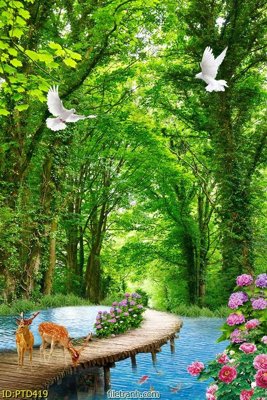 File tranh quảng cáo File phong thủy đứng thác nước PTD419 (download file gốc)