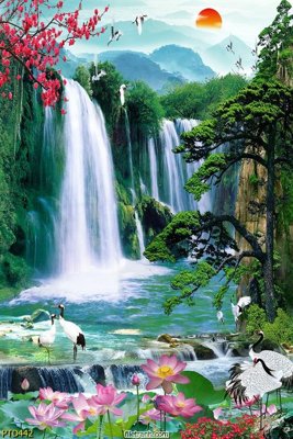 Ảnh gốc File phong thủy đứng thác nước PTD442 (độ nét cao) in tráng gương