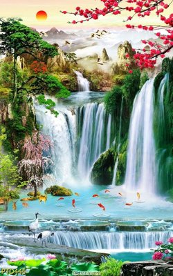 File gốc File phong thủy đứng thác nước PTD445 (phiên bản chuẩn) để in ấn