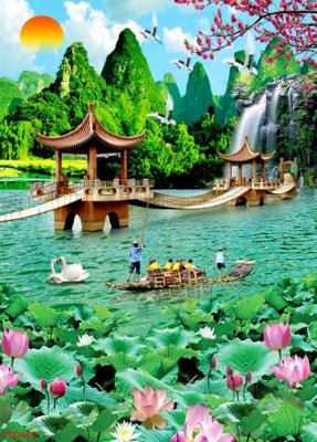 File gốc File phong thủy đứng thác nước PTD462 (trang trí) cho phòng khách