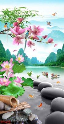 File gốc File phong thủy đứng thác nước PTD475 (in tráng gương) ốp tường