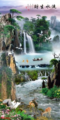 File ảnh File phong thủy đứng thác nước PTD481 (gốc) trang trí khách sạn