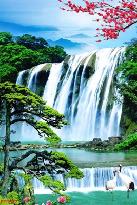 File tranh File phong thủy đứng thác nước PTD507 (ảnh gốc) in trần nhà