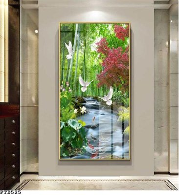 File tranh File phong thủy đứng thác nước PTD525 (file gốc) chủ đề phong thủy