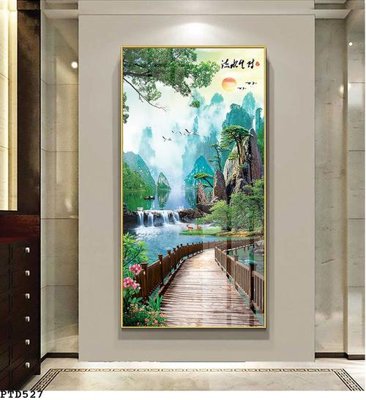 File gốc File phong thủy đứng thác nước PTD527 (in tráng gương) nghệ thuật