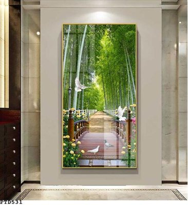 File tranh in trần 3D File phong thủy đứng thác nước PTD531 (ảnh gốc)