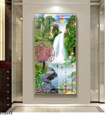 File tranh gốc File phong thủy đứng thác nước PTD593 (bản quyền) Filetranh.com