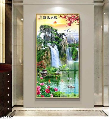 File tranh gốc File phong thủy đứng thác nước PTD607 (sắc nét từng chi tiết)