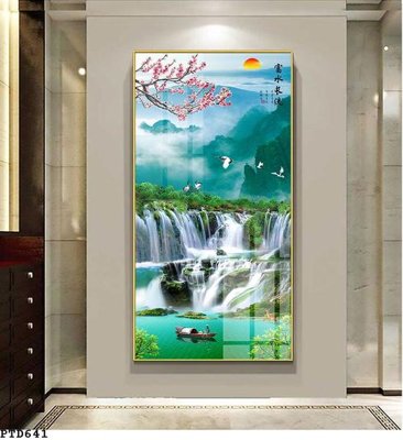 File tranh PSD File phong thủy đứng thác nước PTD641 chất lượng cao