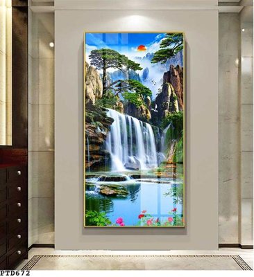 File tranh File phong thủy đứng thác nước PTD672 (ảnh gốc) cho in ấn kỹ thuật số