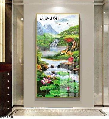File gốc File phong thủy đứng thác nước PTD678 (in tráng gương) sang trọng