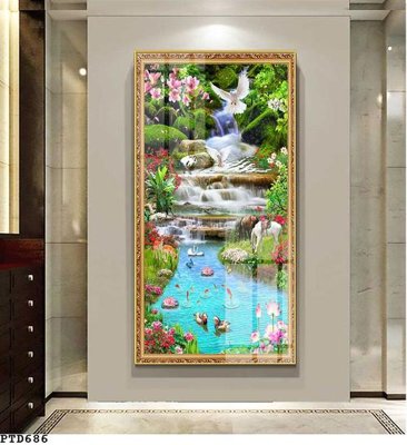 File tranh File phong thủy đứng thác nước PTD686 (gốc) in vải canvas